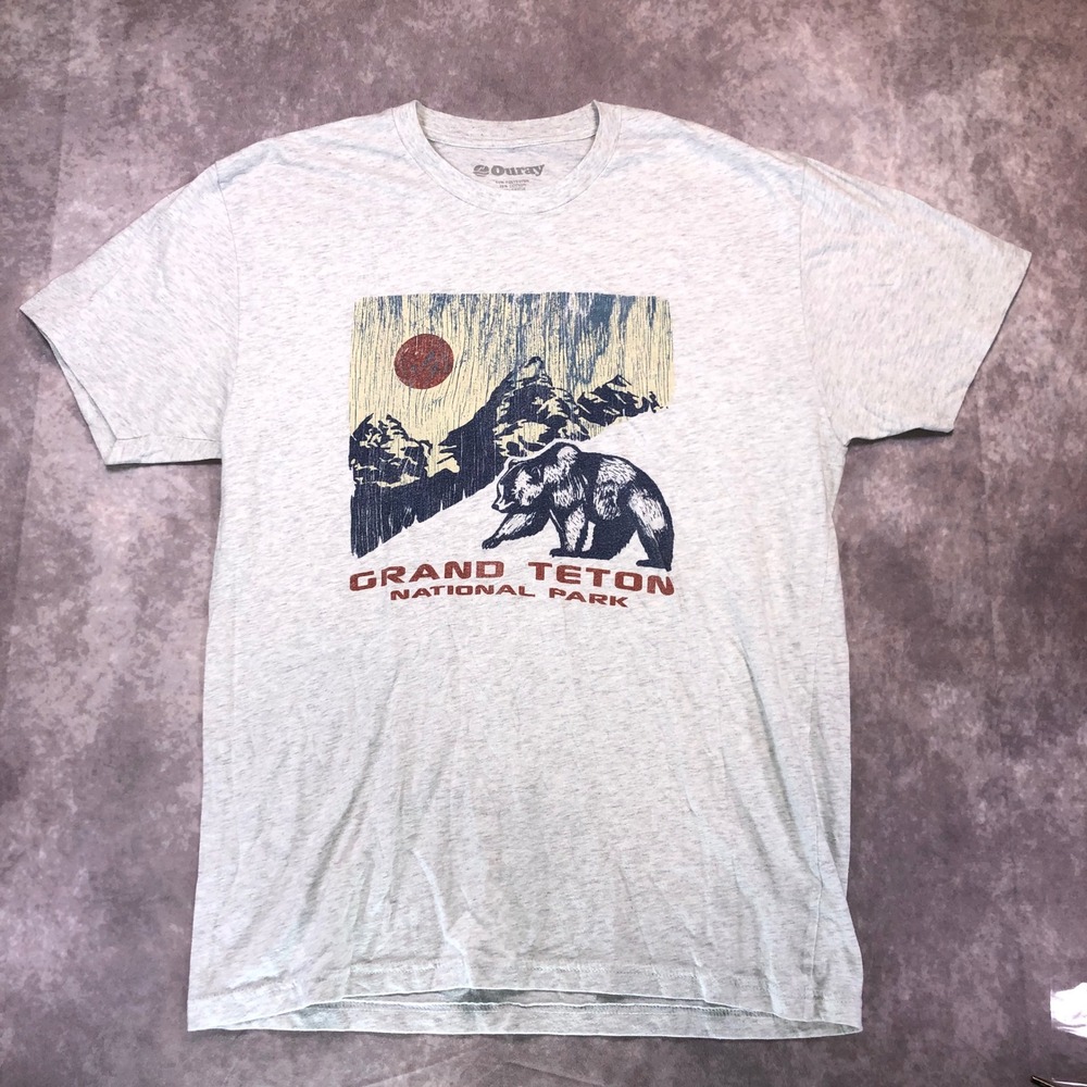Ouray Grand Teton National Park Bear Graphic T-Shirt Gray Mens Large